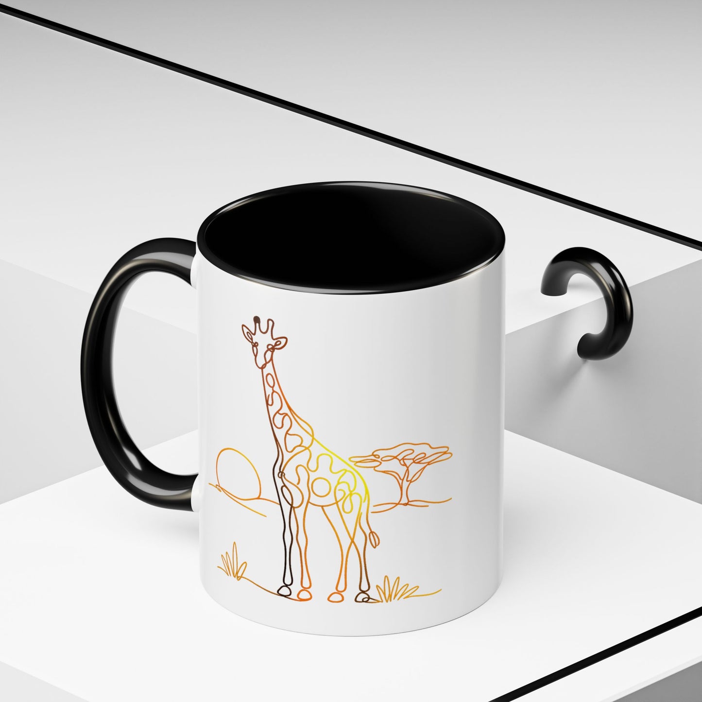 Safari Sunrise Coffee Mug — Minimal Line Giraffe Design (11/15oz)