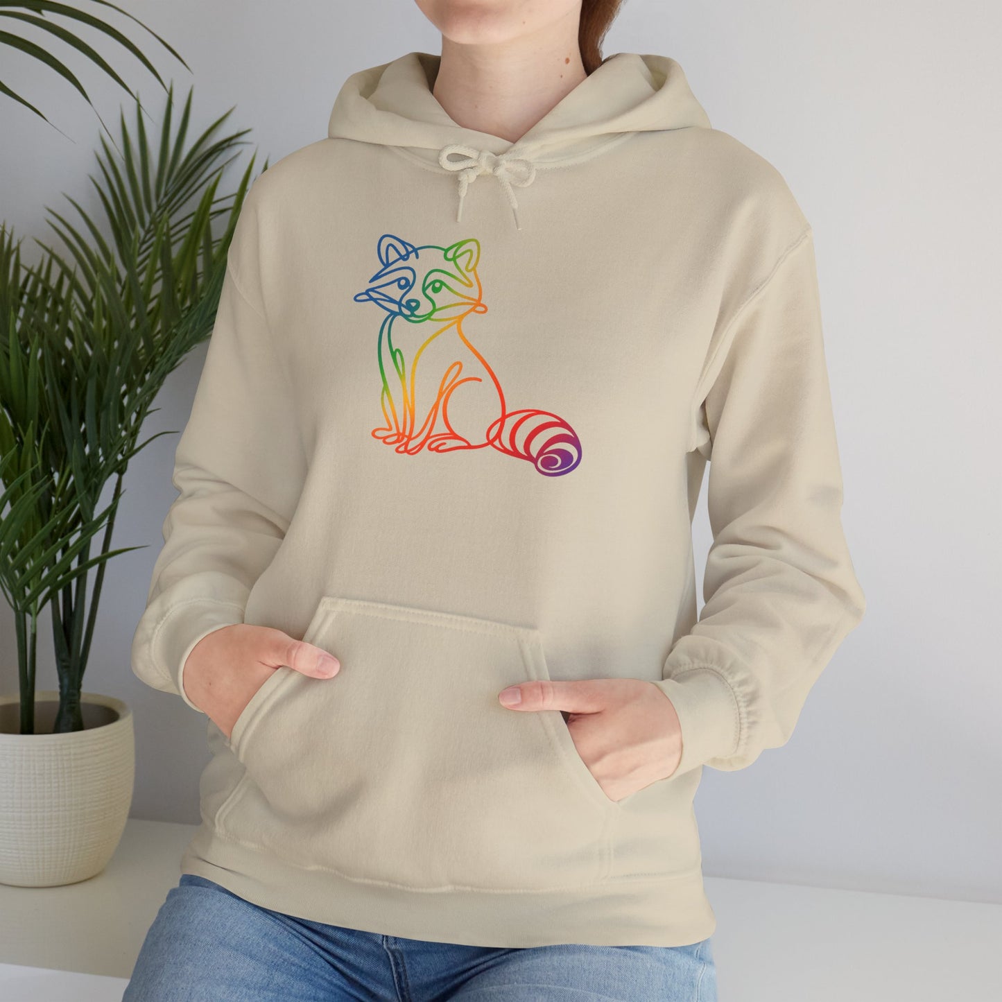 Rainbow Line Art Raccoon Hoodie