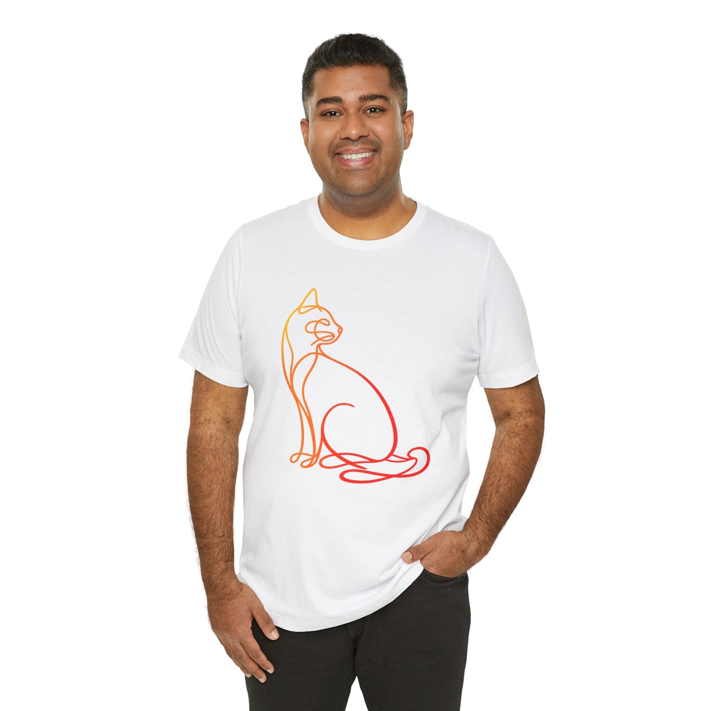 Colorful Line-Work Sitting Cat T-Shirt