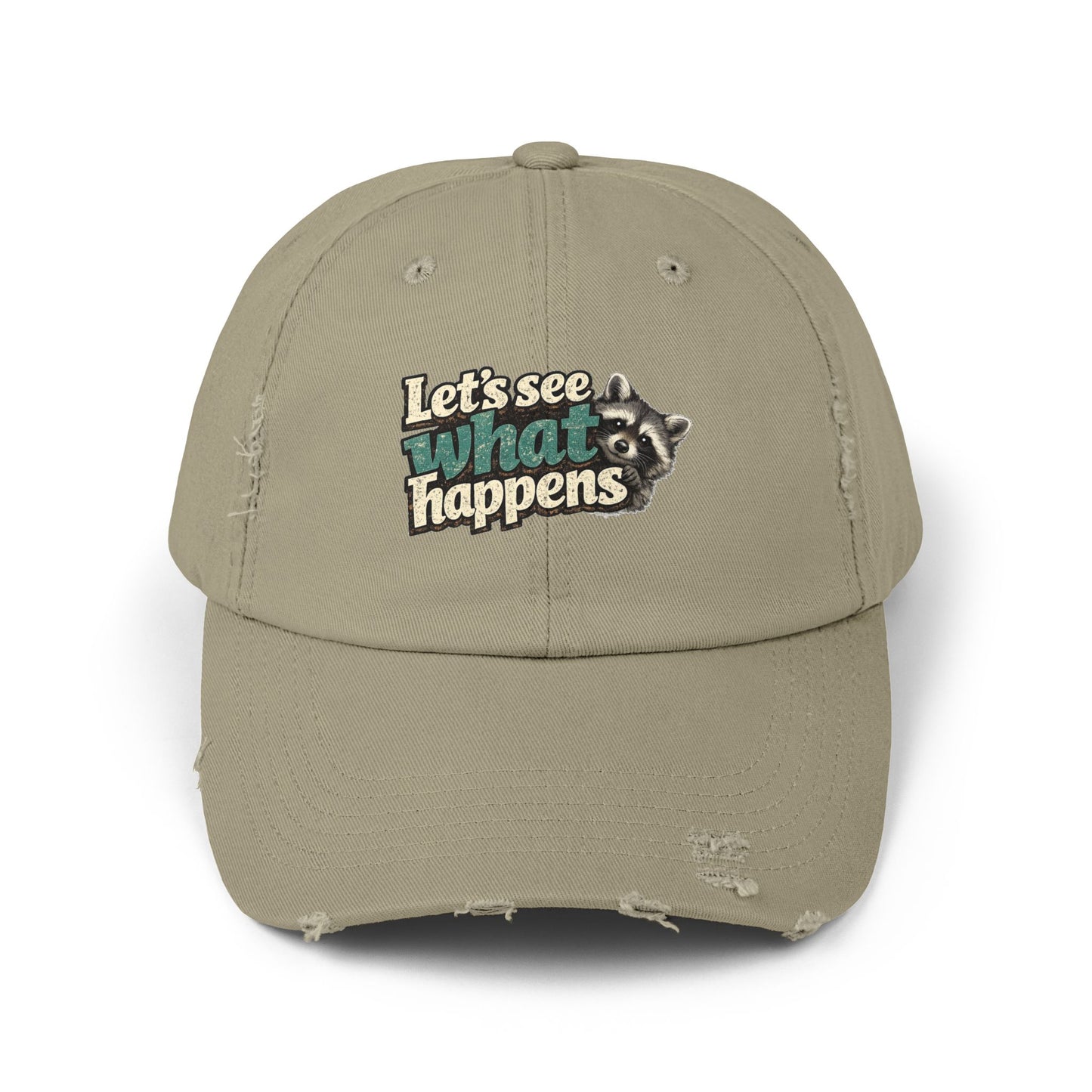 Peek & See Distressed Cap — Raccoon Mom/Dad Funny Dad Hat
