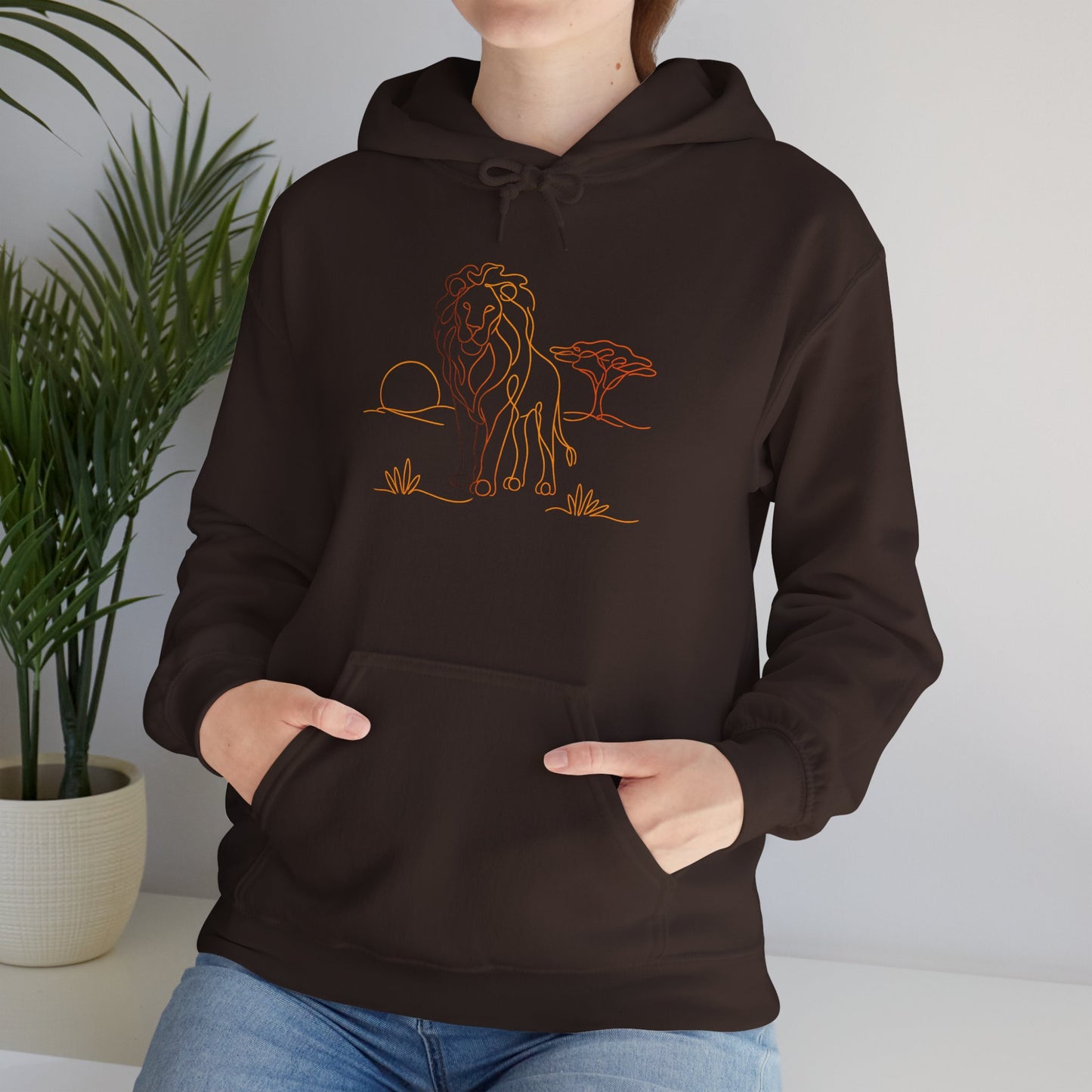 Lion Line Art Hoodie — Minimal Safari Sweatshirt