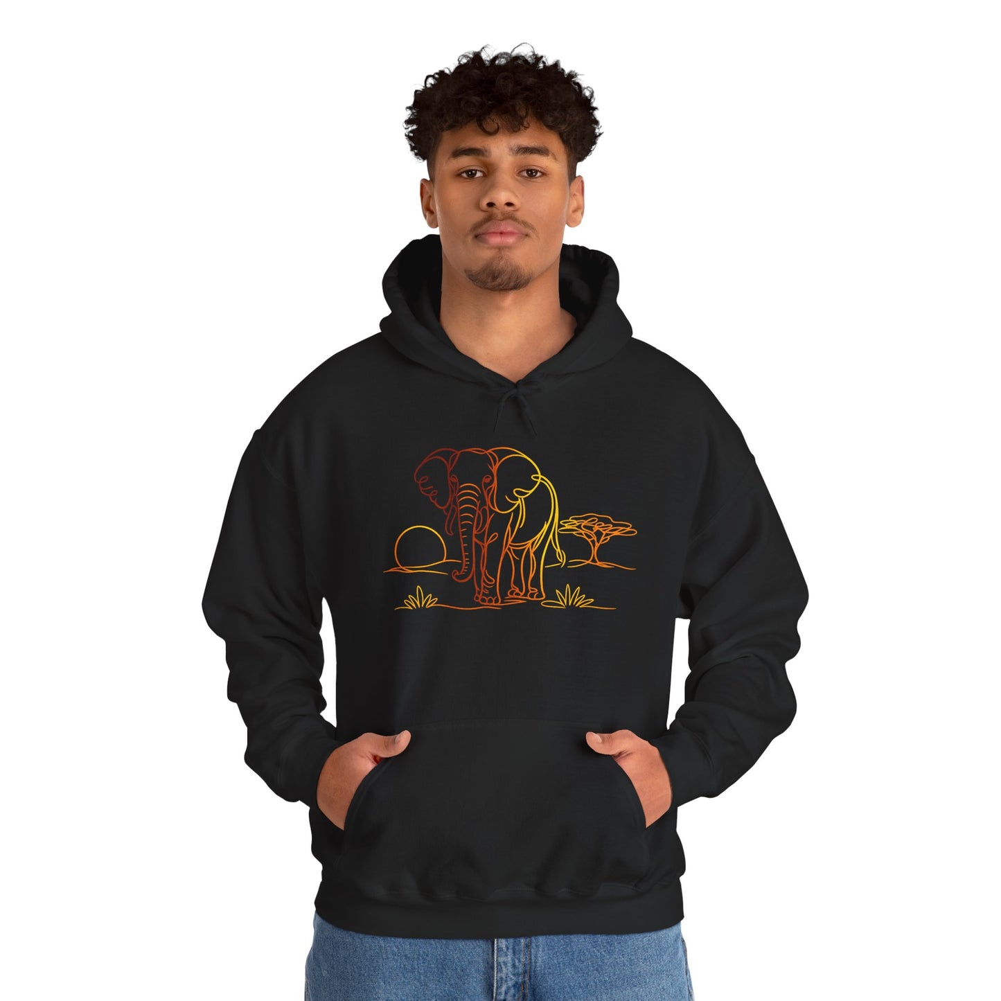Elephant Sunset Hoodie — Minimal Safari Graphic Hooded Sweatshirt