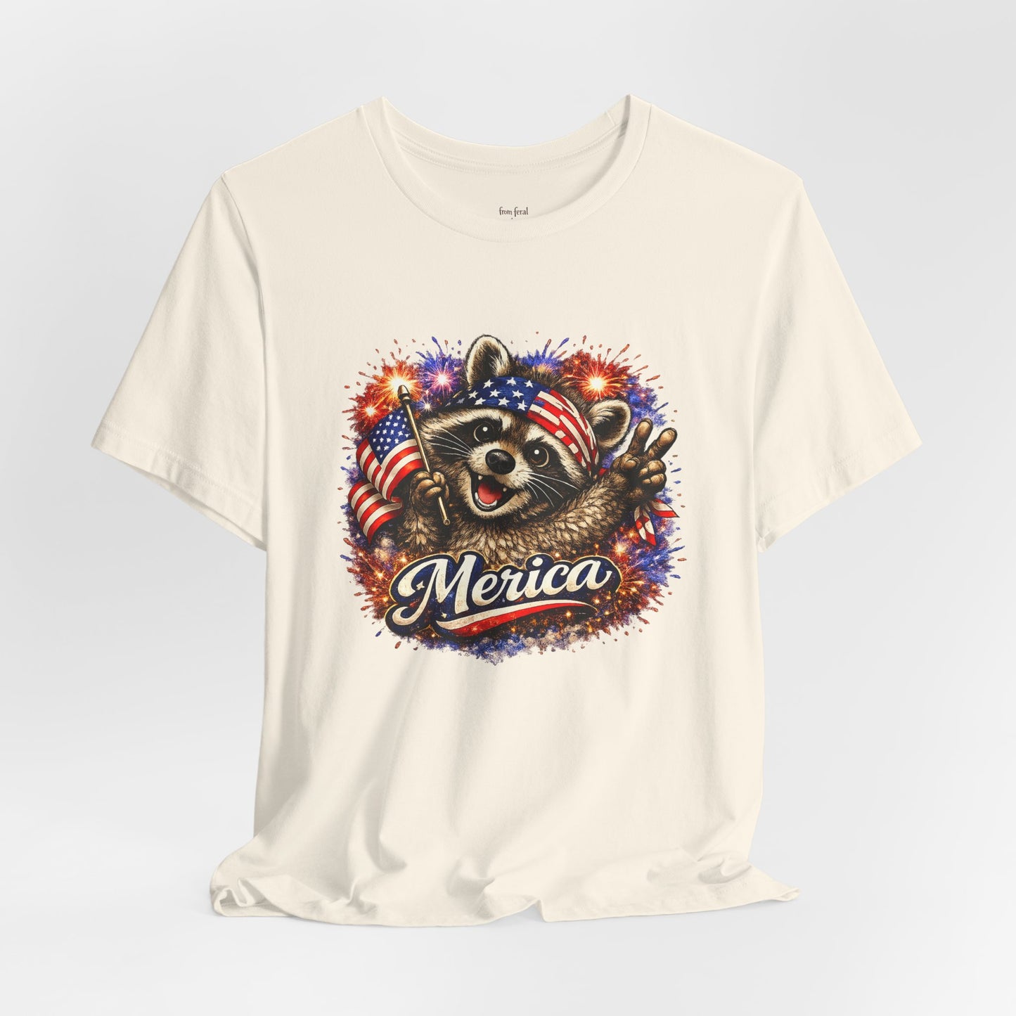 Patriot Raccoon 250th Anniversary T-Shirt — 4th of July Fireworks Flag Tee