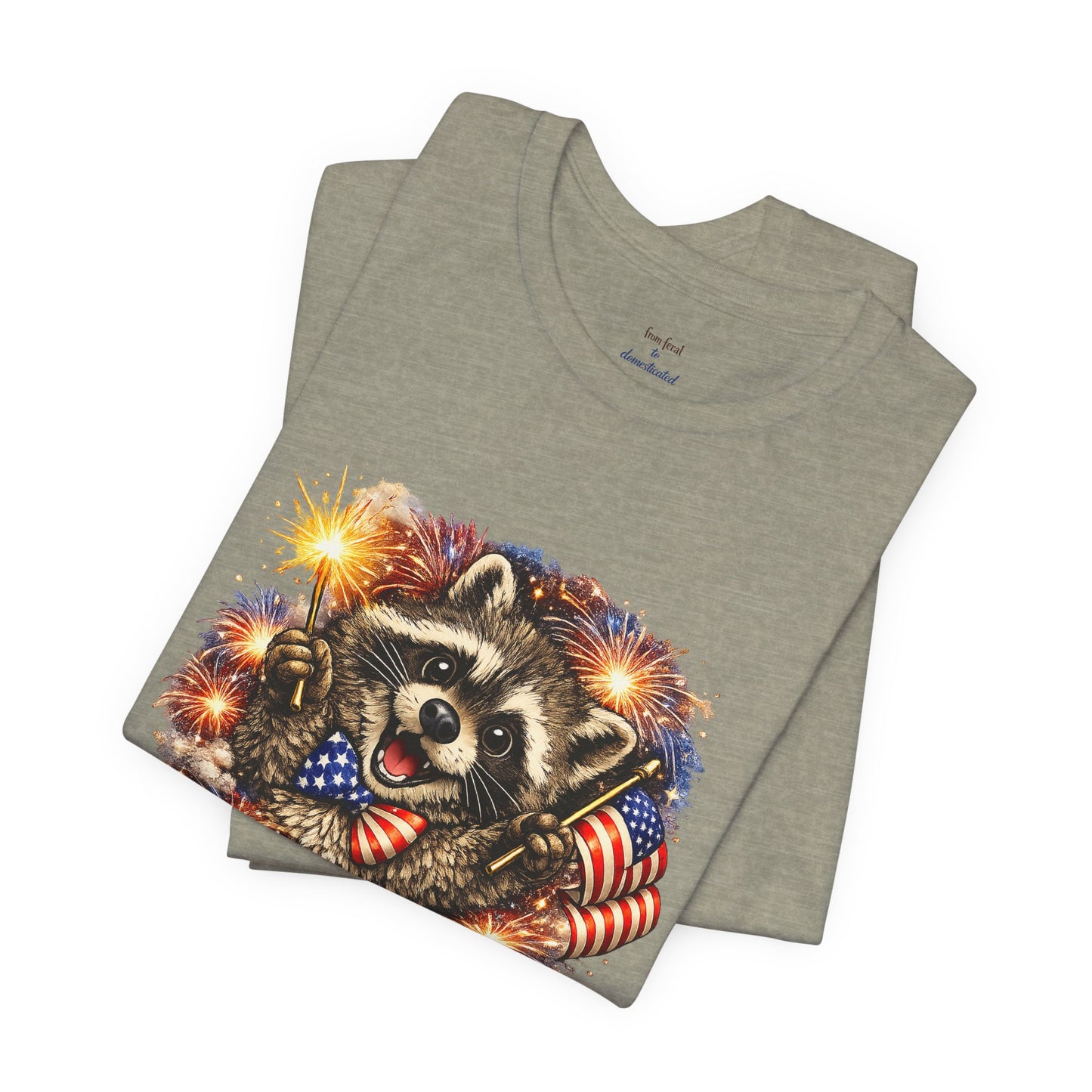 Patriot Raccoon 250th Anniversary T-Shirt — 4th of July Fireworks Flag Tee