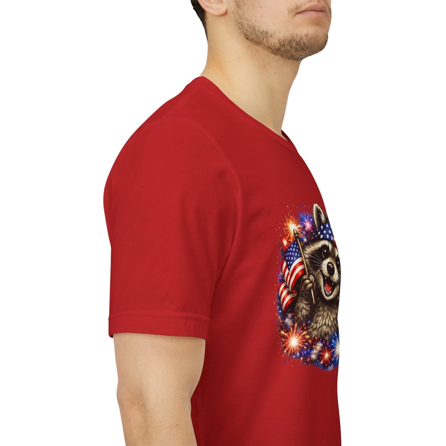 Patriot Raccoon 250th Anniversary T-Shirt — 4th of July Fireworks Flag Tee