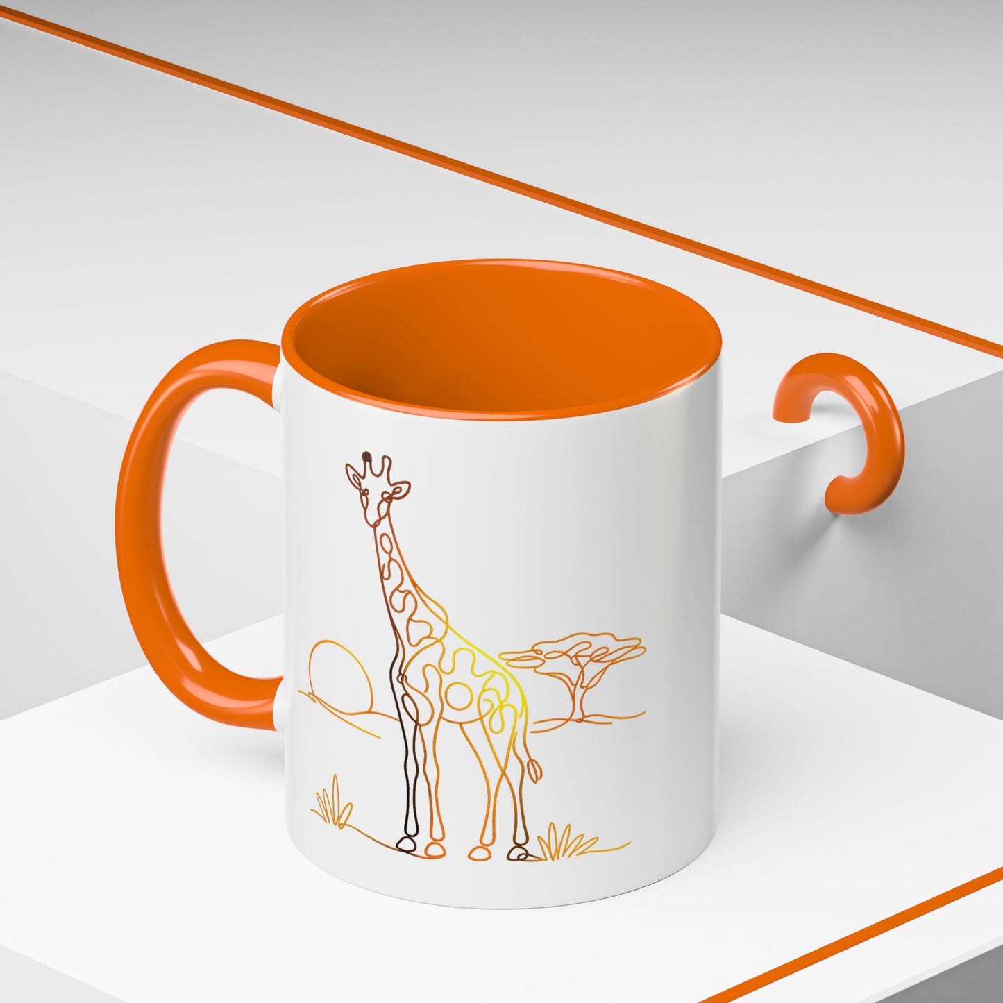 Safari Sunrise Coffee Mug — Minimal Line Giraffe Design (11/15oz)