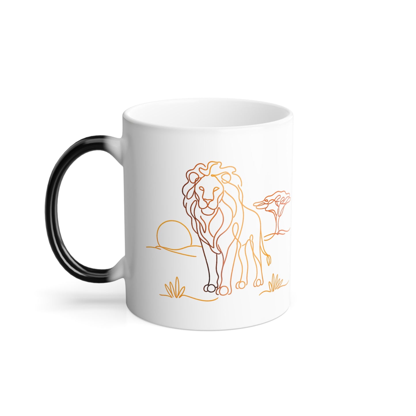 Color-Changing Mug — Minimal Continuous Line Safari Lion, 11 oz