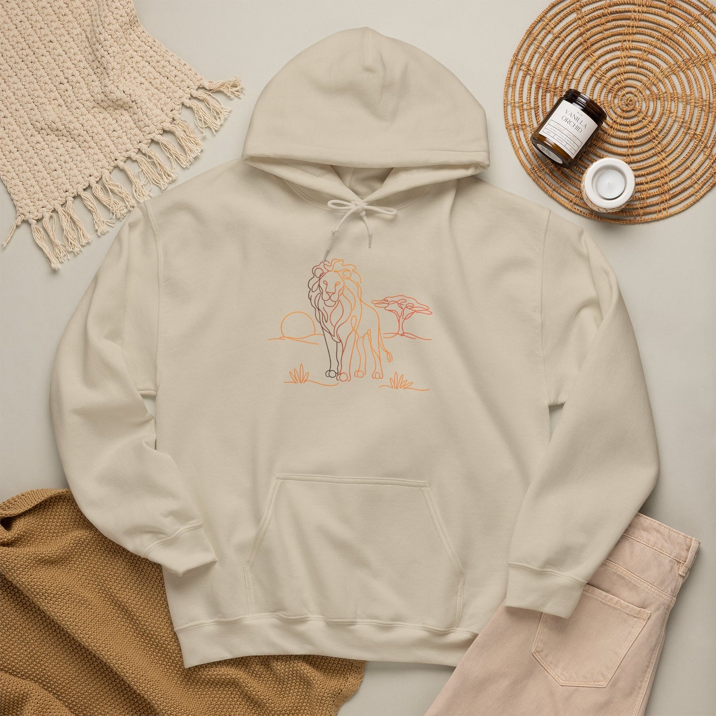 Lion Line Art Hoodie — Minimal Safari Sweatshirt