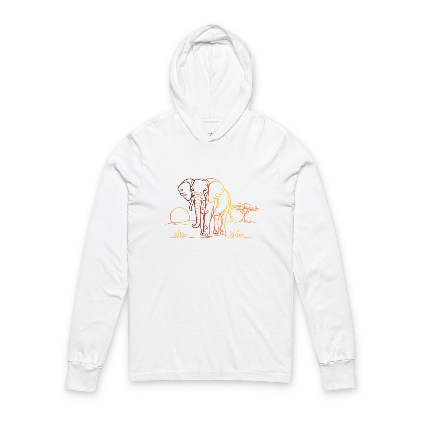 Continuous Line Art Elephant Hooded Long Sleeve Tee