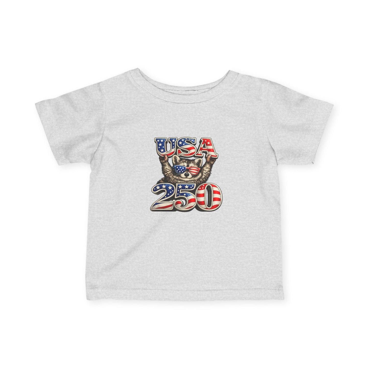 Infant Tee — Adorable Raccoon "USA 250" — 4th of July Baby Shirt