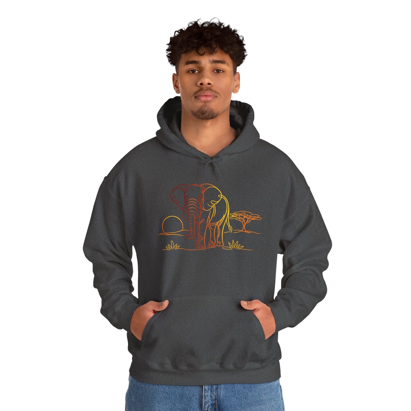 Elephant Sunset Hoodie — Minimal Safari Graphic Hooded Sweatshirt