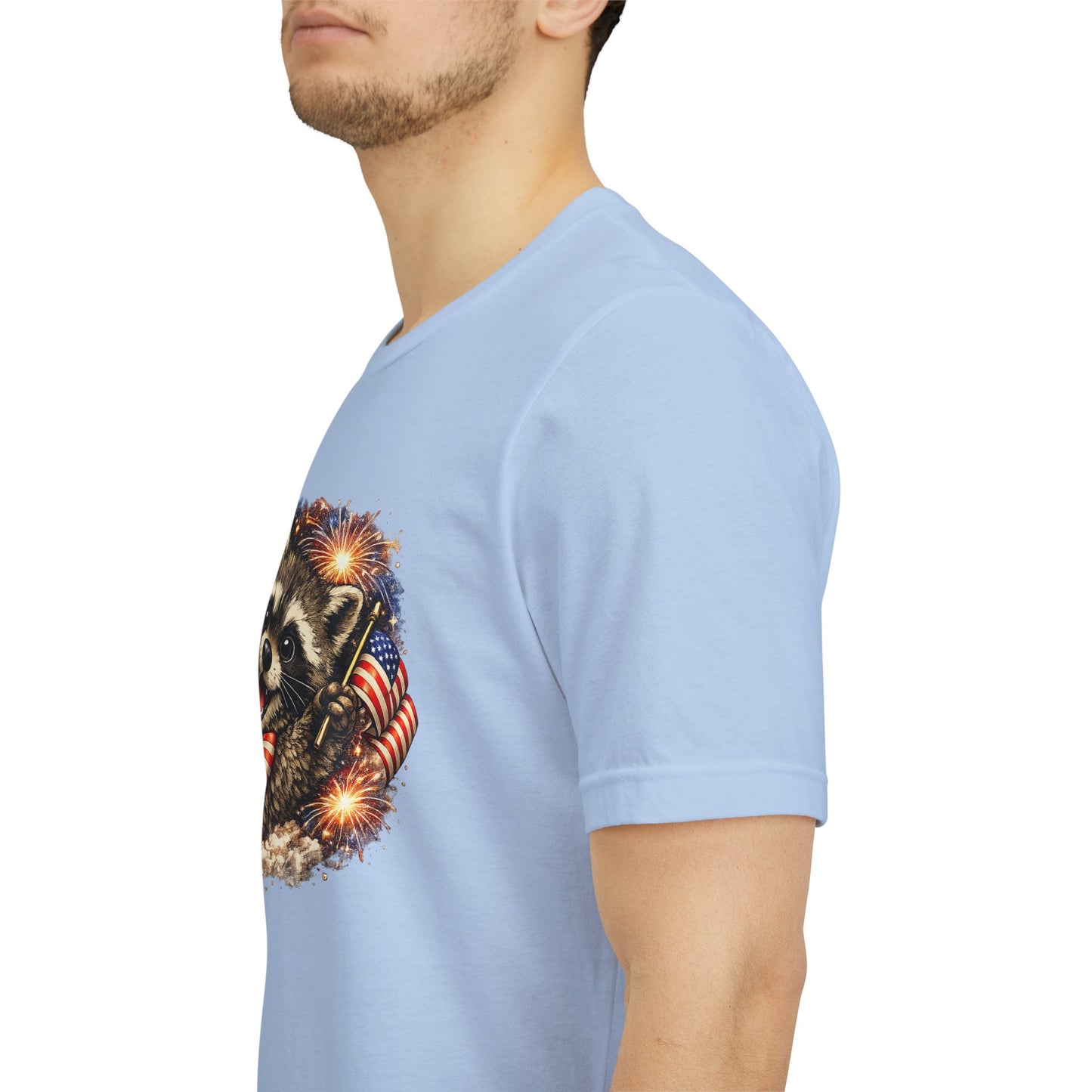 Patriot Raccoon 250th Anniversary T-Shirt — 4th of July Fireworks Flag Tee