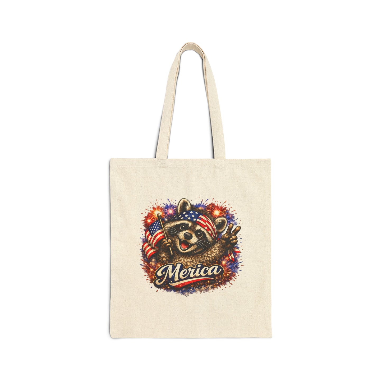Patriotic Raccoon Fireworks Tote Bag — '250' Canvas Tote for Fourth of July