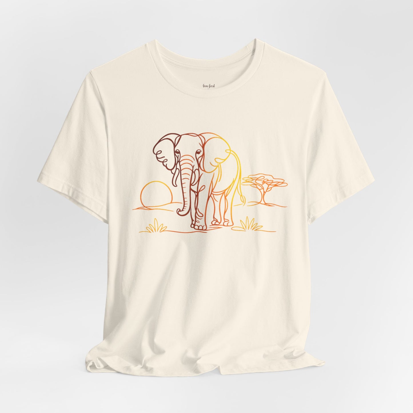 Elephant Sunset Tee — Minimal Line Art Safari T-Shirt