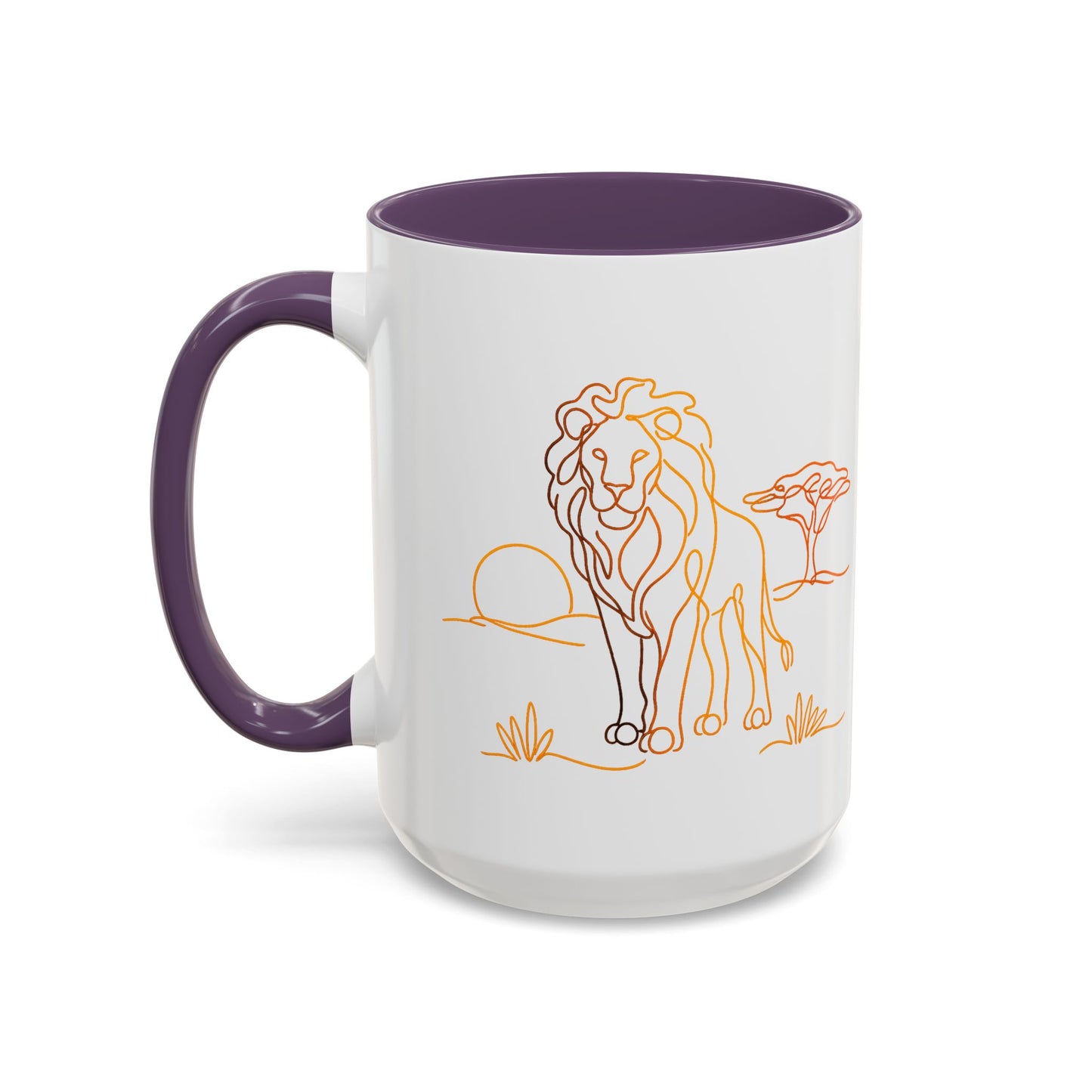 Safari Sunrise Coffee Mug — Minimal Line Lion Design (11/15oz)