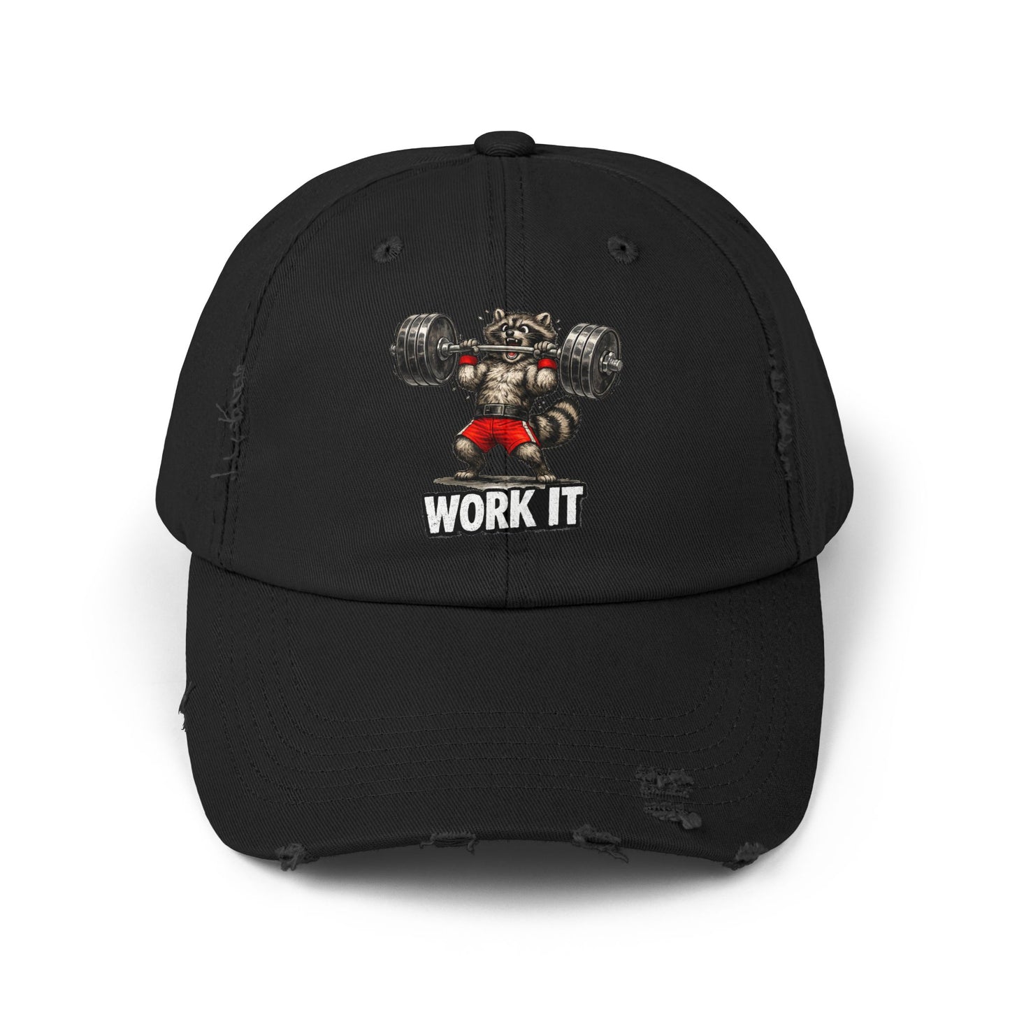 Work It Distressed Cap — Raccoon Mom/Dad Funny Dad Hat
