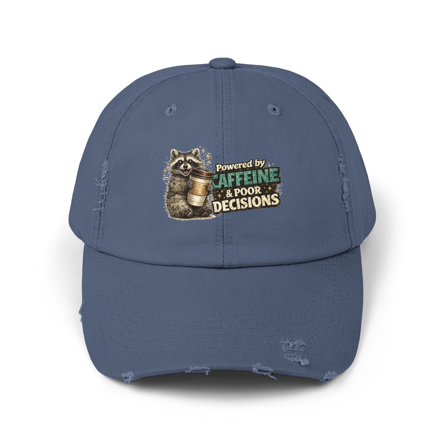Powered By Distressed Cap — Raccoon Mom/Dad Funny Dad Hat