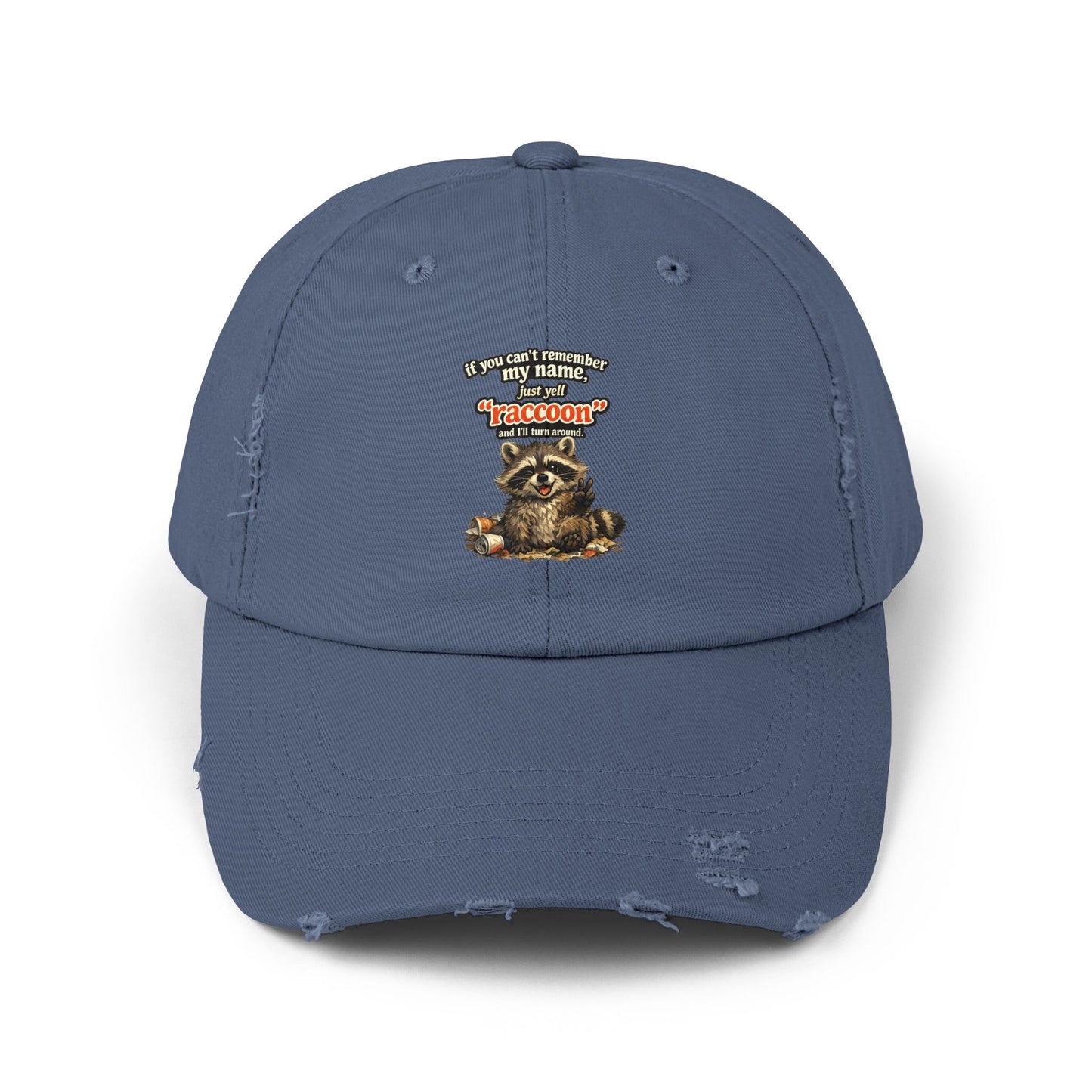 Yell Raccoon Distressed Cap — Raccoon Mom/Dad Funny Dad Hat