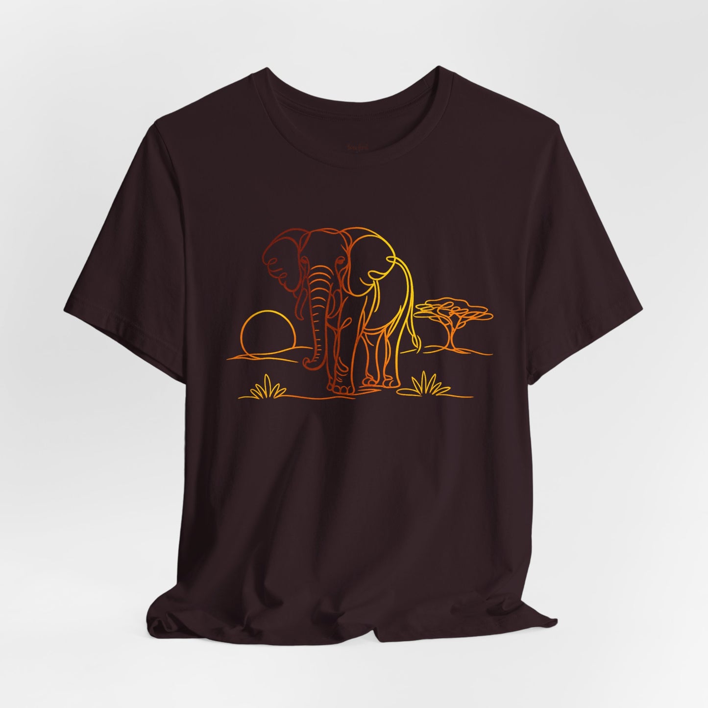 Elephant Sunset Tee — Minimal Line Art Safari T-Shirt