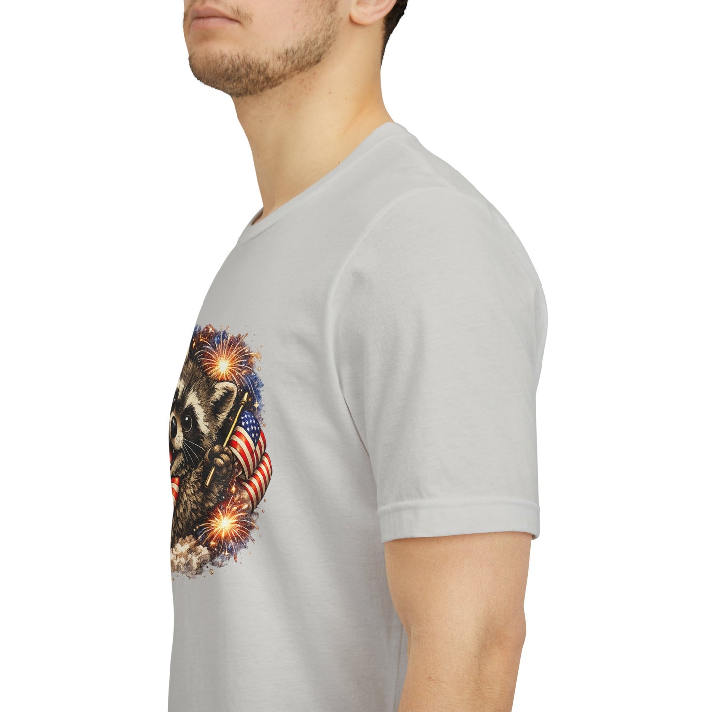 Patriot Raccoon 250th Anniversary T-Shirt — 4th of July Fireworks Flag Tee