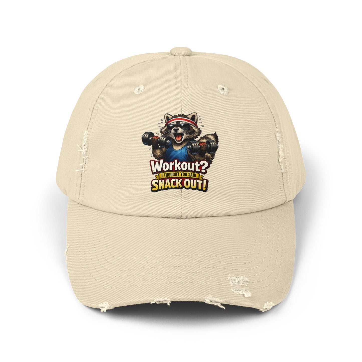Snack Out Distressed Cap — Raccoon Mom/Dad Funny Dad Hat