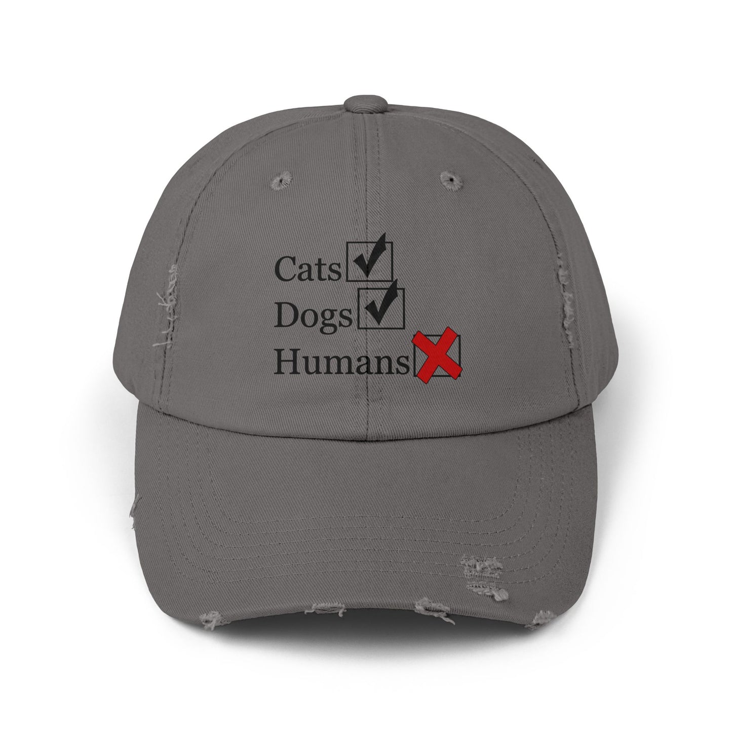 "No Humans" Distressed Cap —  Funny Truth Hat