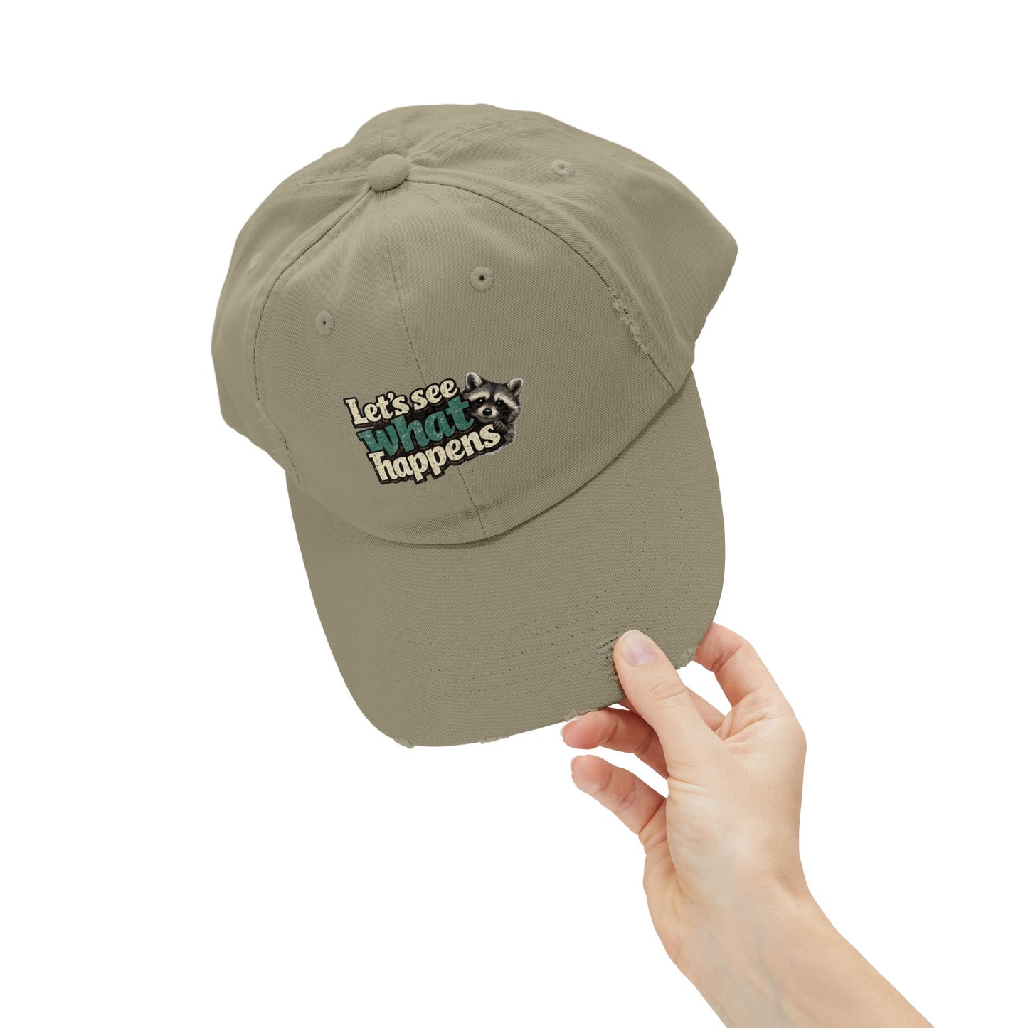 Peek & See Distressed Cap — Raccoon Mom/Dad Funny Dad Hat
