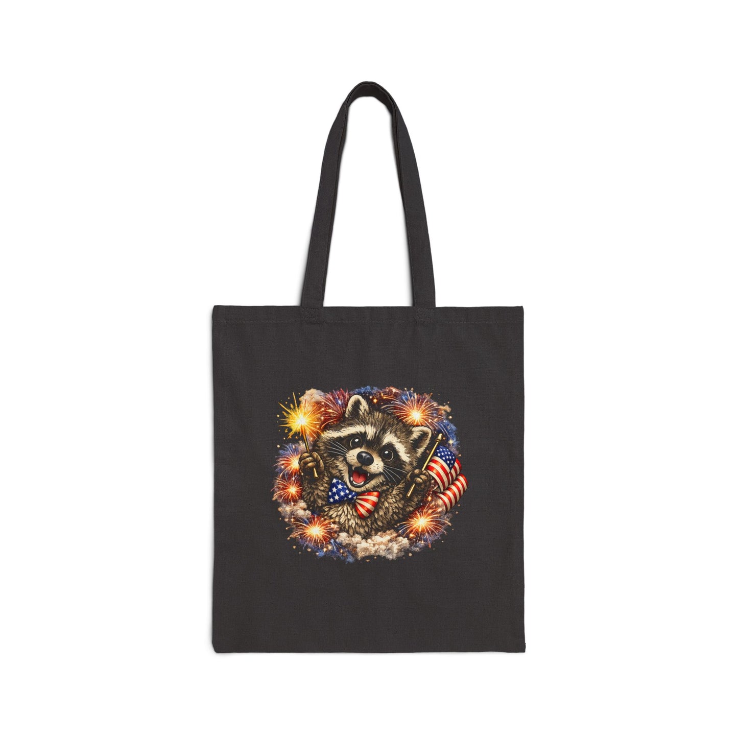 Patriotic Raccoon Fireworks Tote Bag — '250' Canvas Tote for Fourth of July
