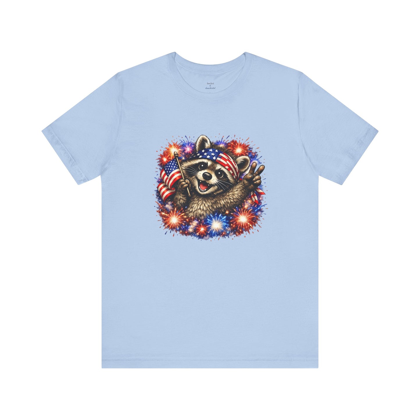Patriot Raccoon 250th Anniversary T-Shirt — 4th of July Fireworks Flag Tee