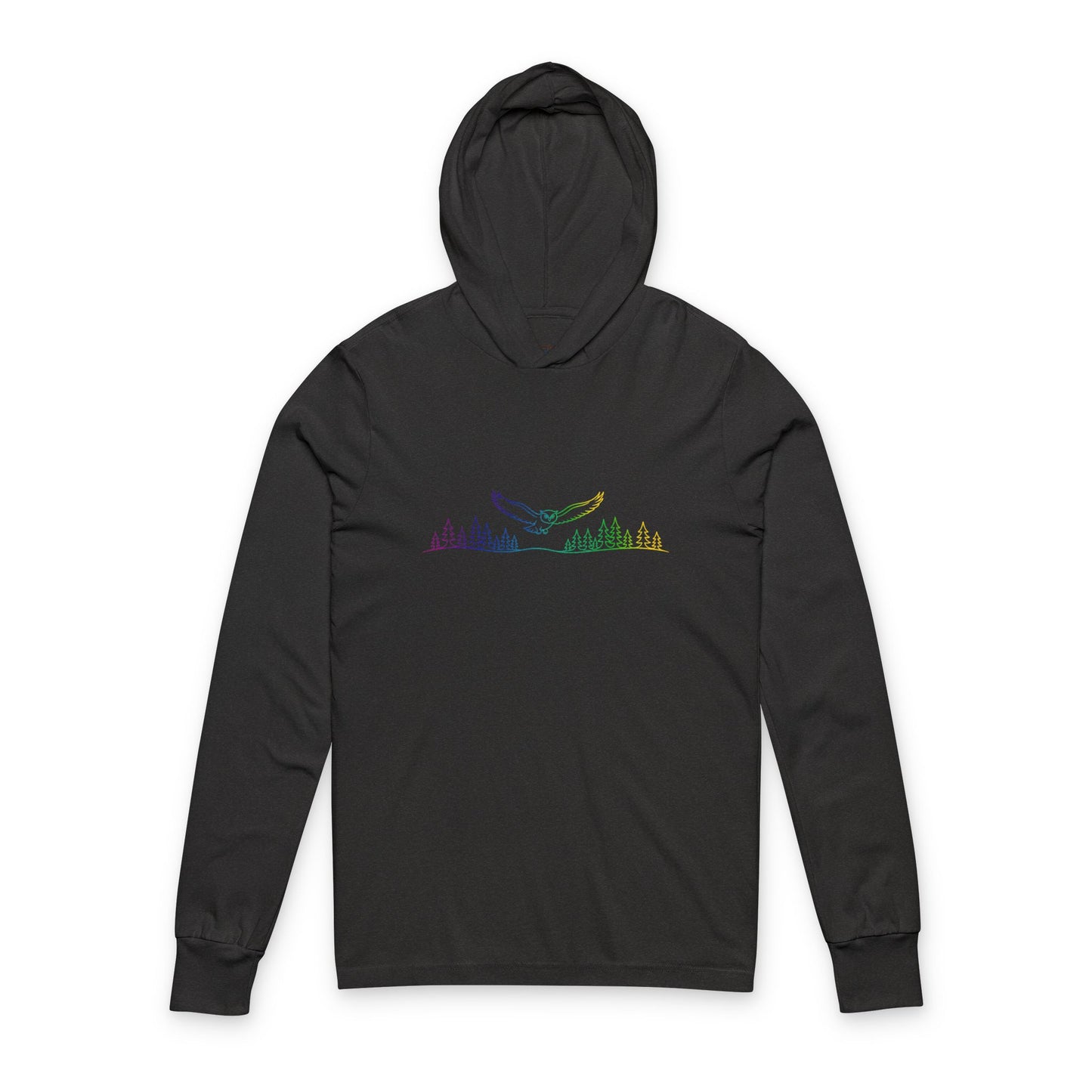 Continuous Line Art Owl Hooded Long Sleeve Tee