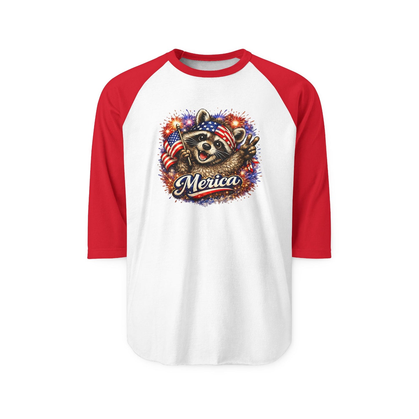 Copy of Patriotic Raccoon 250 Raglan Shirt — Fourth of July Fireworks Tee