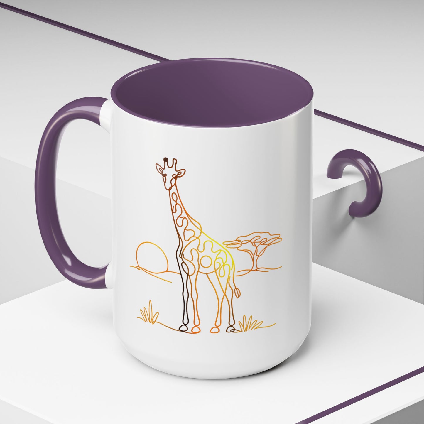 Safari Sunrise Coffee Mug — Minimal Line Giraffe Design (11/15oz)