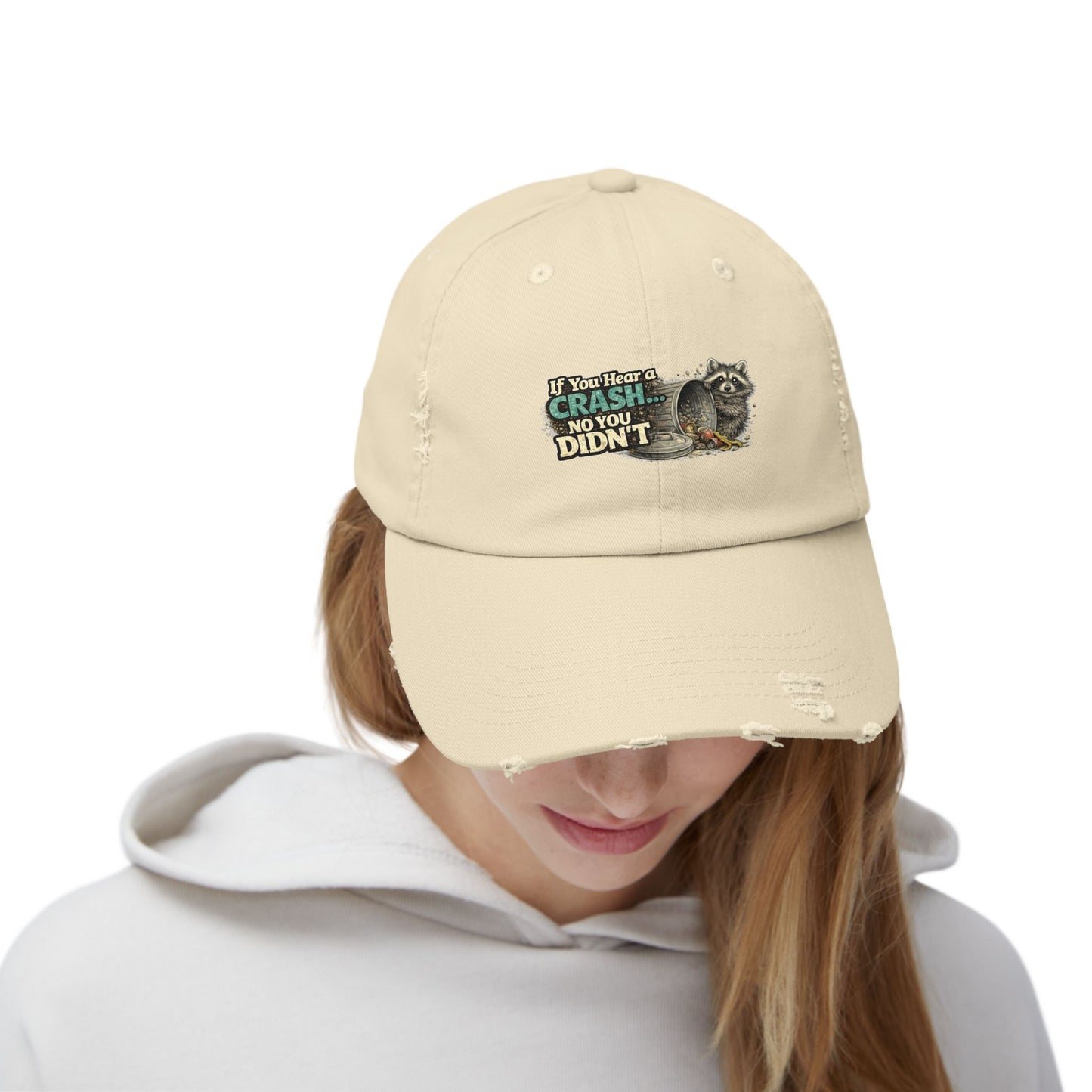 Crash Distressed Cap — Raccoon Mom/Dad Funny Dad Hat