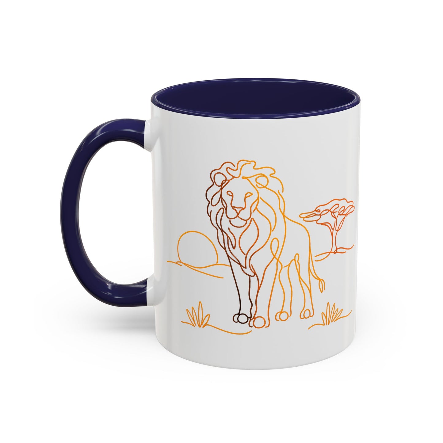 Safari Sunrise Coffee Mug — Minimal Line Lion Design (11/15oz)