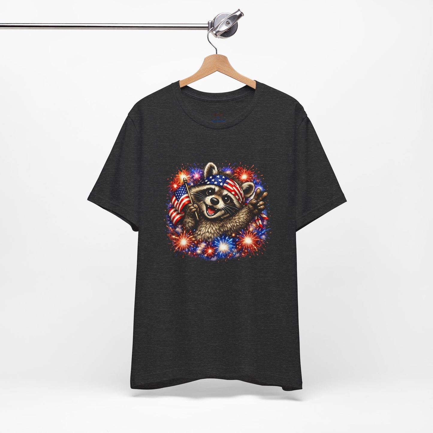 Patriot Raccoon 250th Anniversary T-Shirt — 4th of July Fireworks Flag Tee
