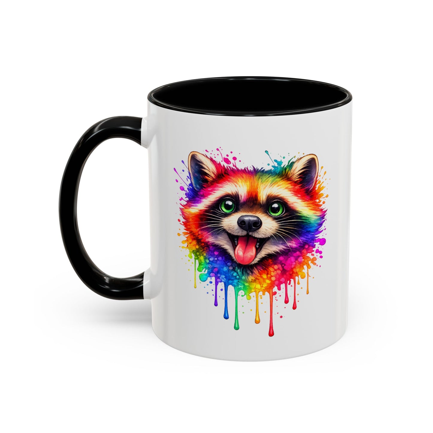 Cheerful Watercolor Raccoon Accent Coffee Mug