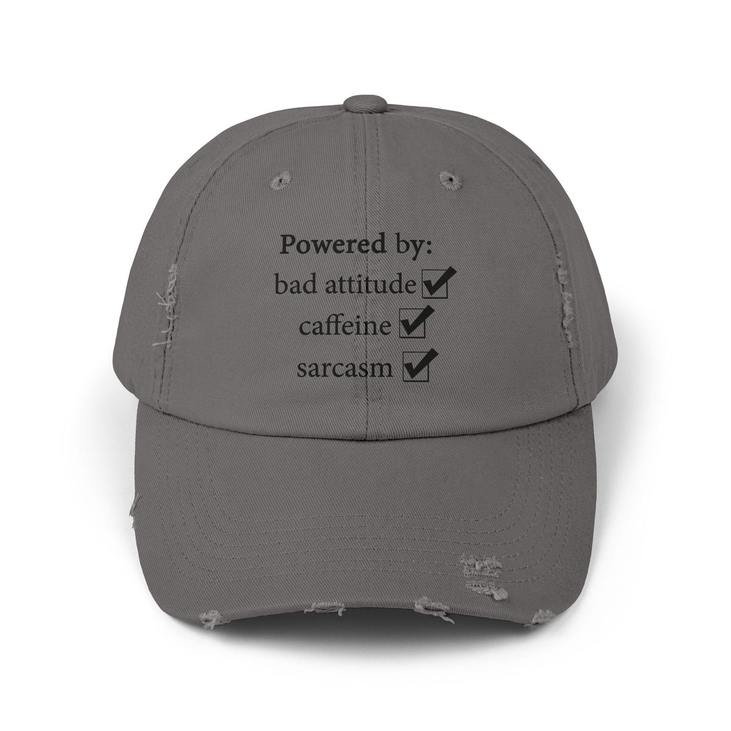 "Powered By" Distressed Cap —  Funny Truth Hat