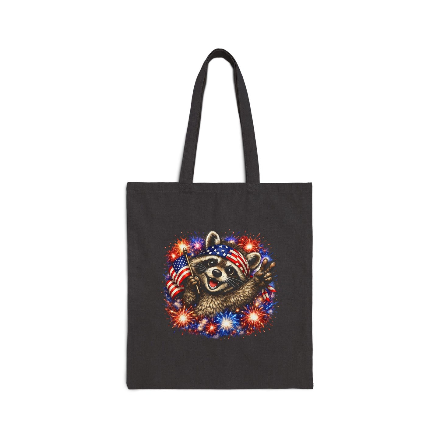 Patriotic Raccoon Fireworks Tote Bag — '250' Canvas Tote for Fourth of July