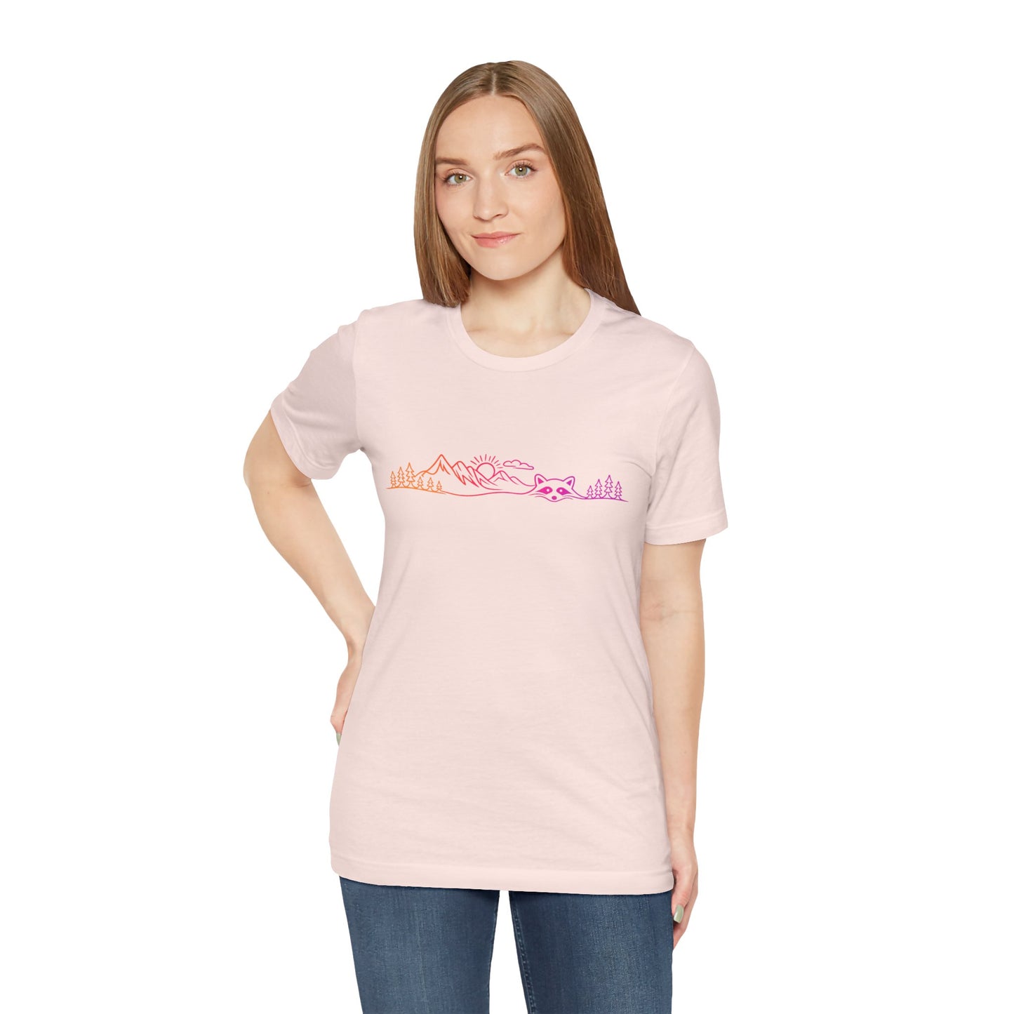 Raccoon Tee — Minimal Line Raccoon Scenic Graphic T-Shirt