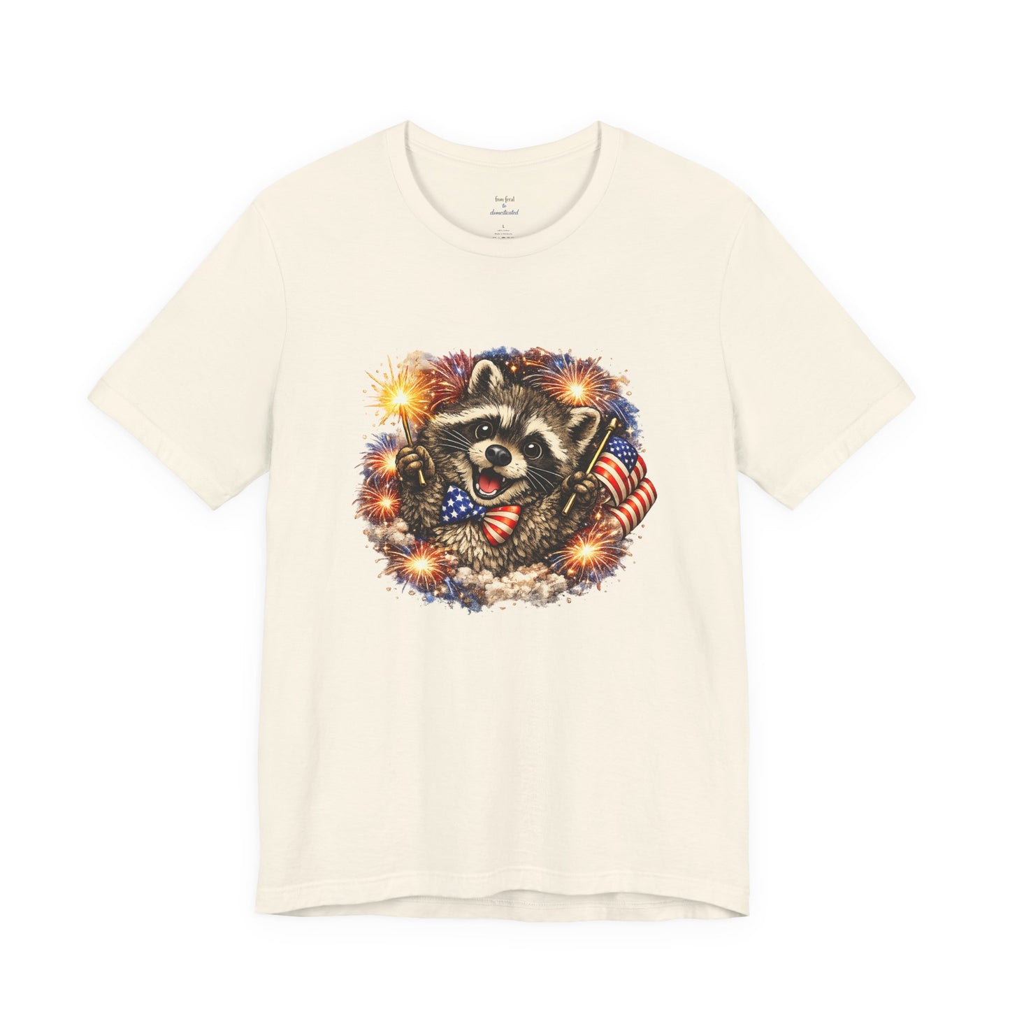 Patriot Raccoon 250th Anniversary T-Shirt — 4th of July Fireworks Flag Tee