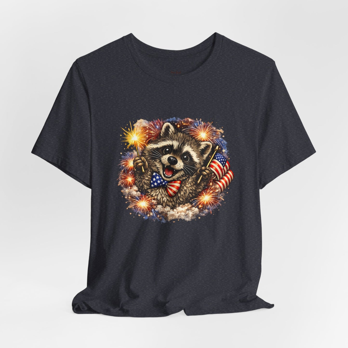 Patriot Raccoon 250th Anniversary T-Shirt — 4th of July Fireworks Flag Tee