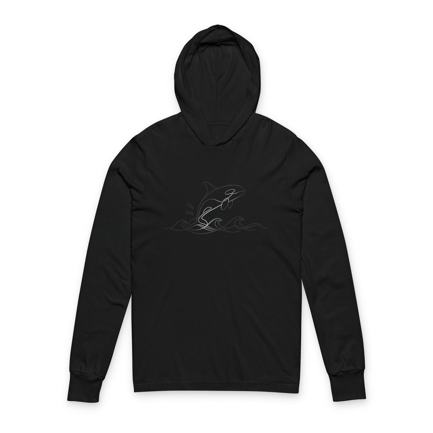 Continuous Line Art Orca Hooded Long Sleeve Tee