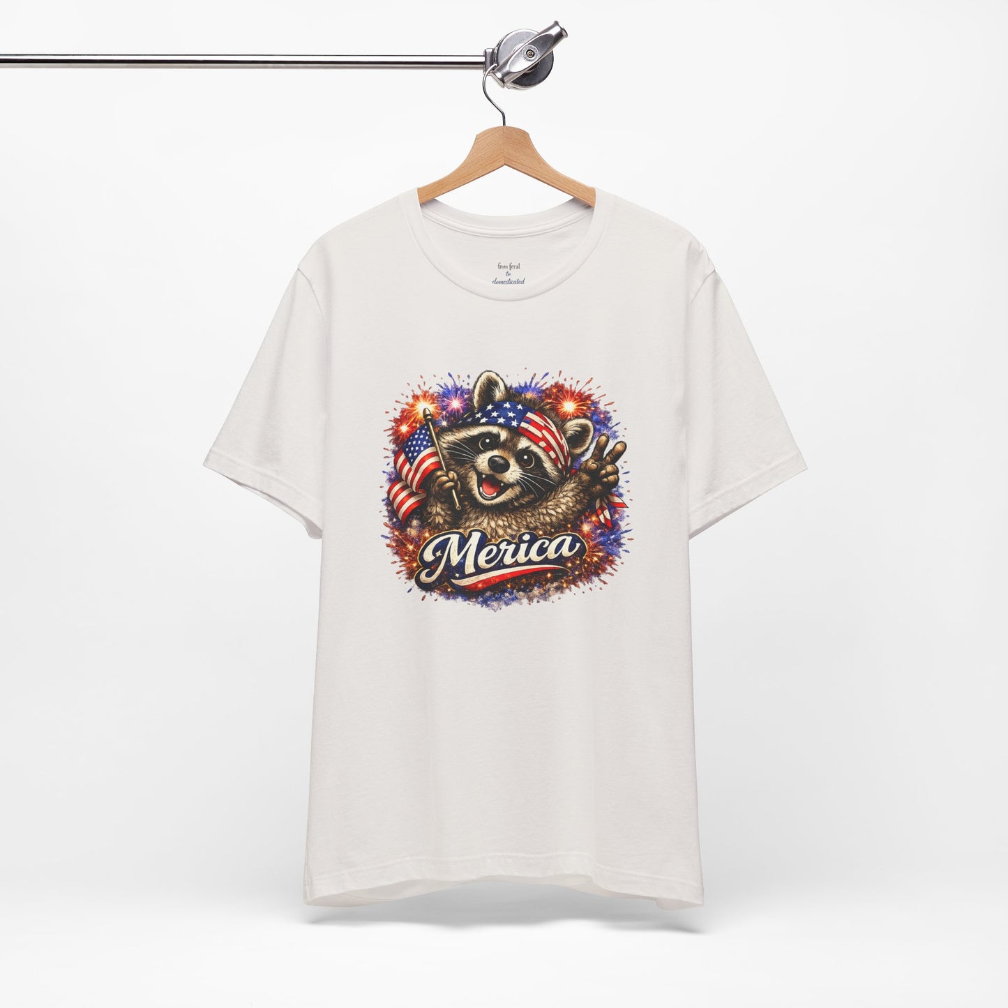Patriot Raccoon 250th Anniversary T-Shirt — 4th of July Fireworks Flag Tee