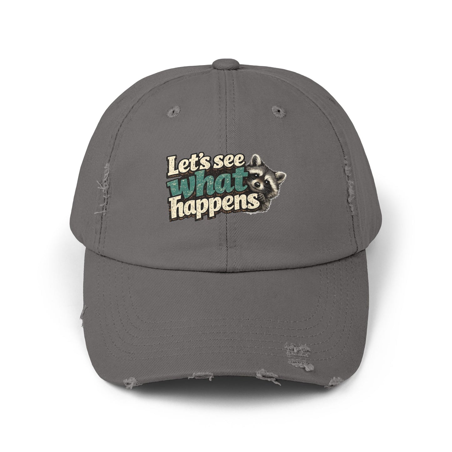 Peek & See Distressed Cap — Raccoon Mom/Dad Funny Dad Hat