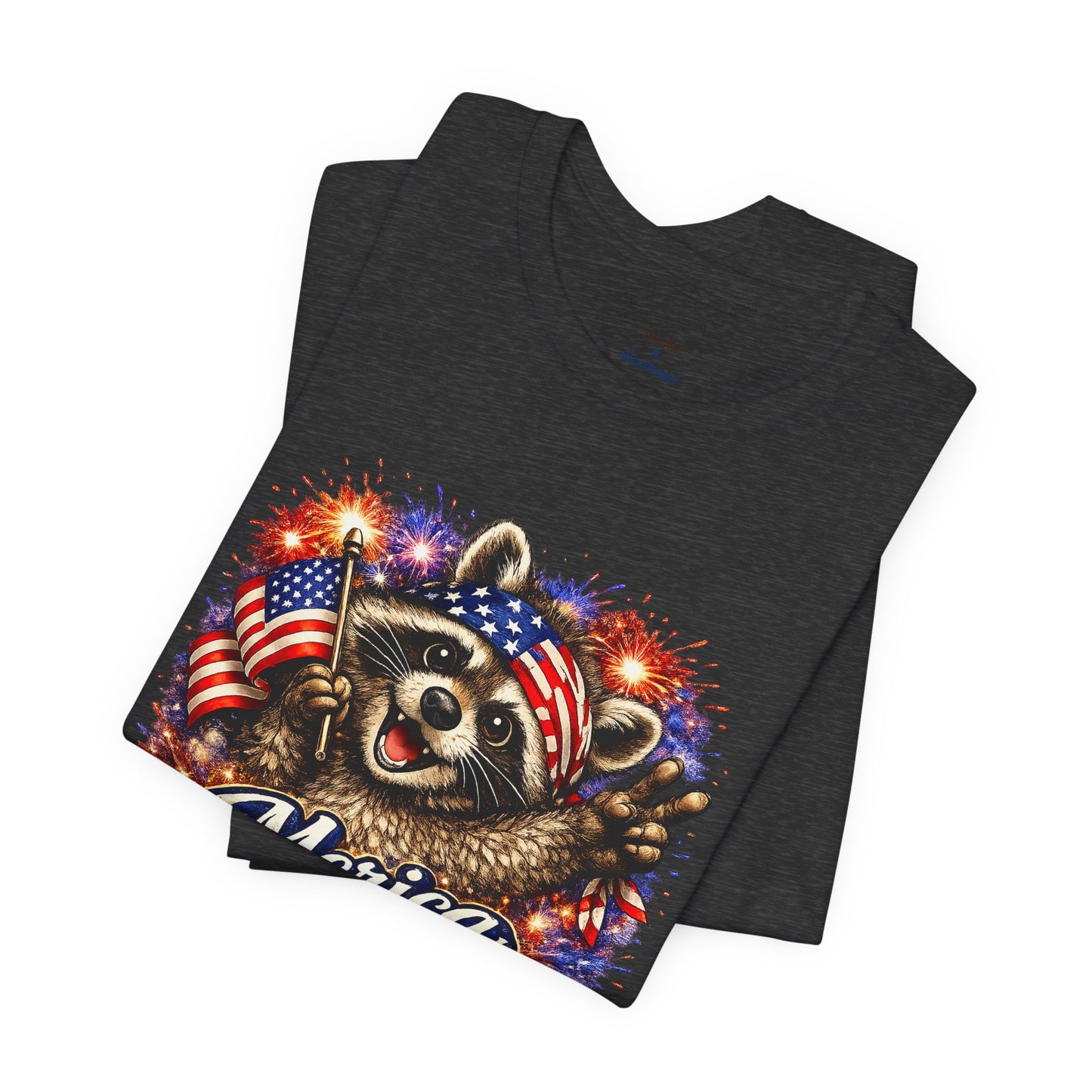 Patriot Raccoon 250th Anniversary T-Shirt — 4th of July Fireworks Flag Tee