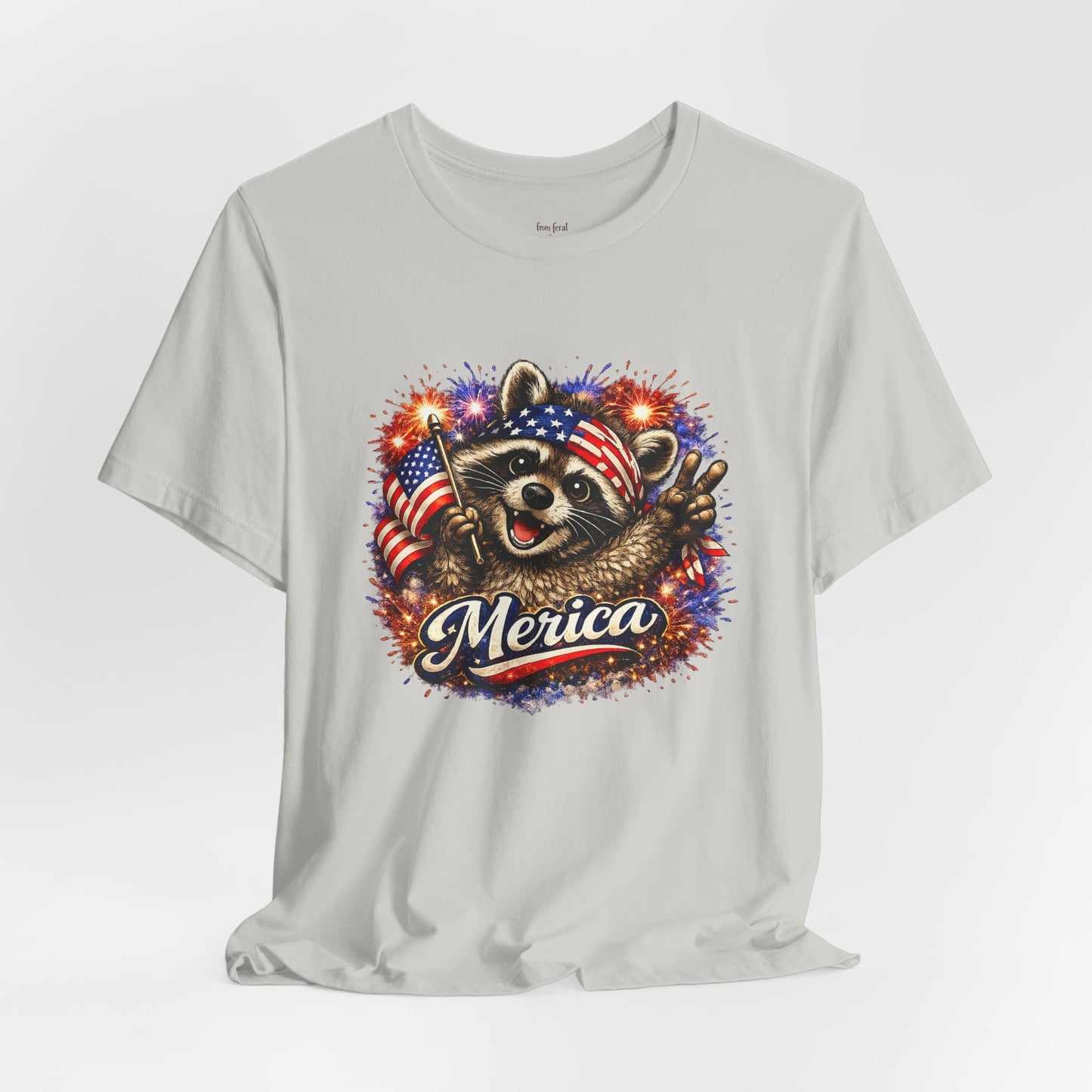 Patriot Raccoon 250th Anniversary T-Shirt — 4th of July Fireworks Flag Tee
