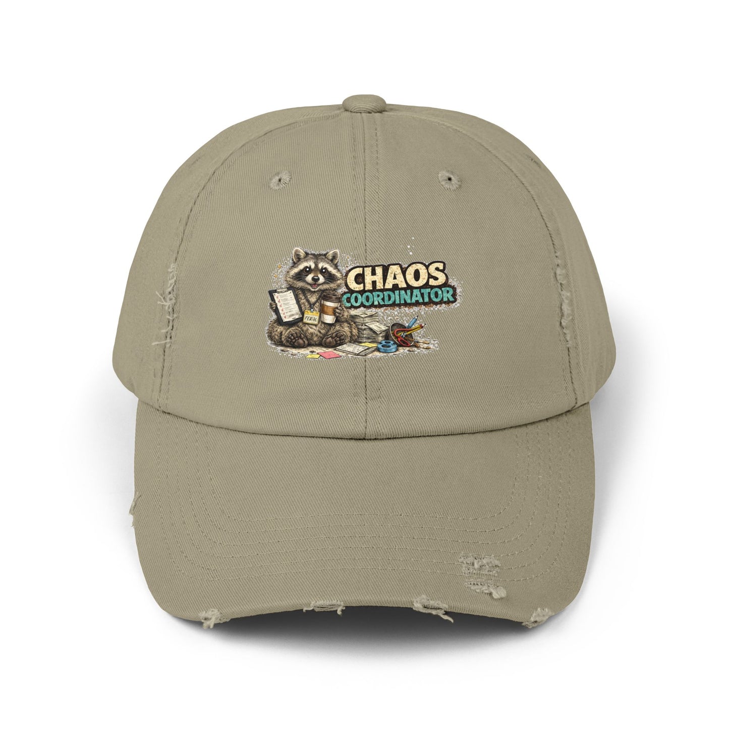 Chaos Coordinator Distressed Cap — Raccoon Mom/Dad Funny Dad Hat