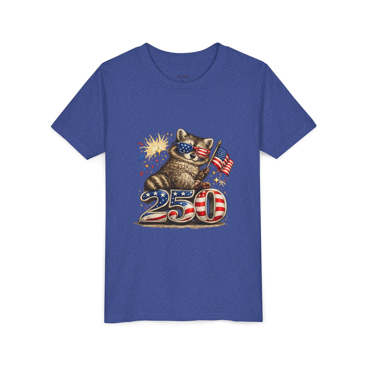 Patriotic Raccoon Youth Tee — Raccoon with American Flag & Fireworks