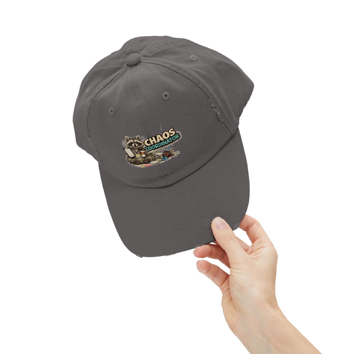 Chaos Coordinator Distressed Cap — Raccoon Mom/Dad Funny Dad Hat