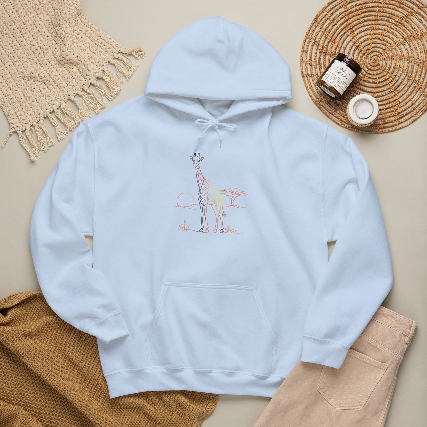 Giraffe Line Art Hoodie – Minimal Safari Illustration